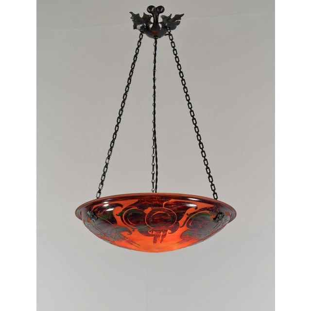 1920s French Art Deco Pendant Light by Le Verre Francais Schneider - 1925 Cameo Chandelier France For Sale - Image 5 of 12