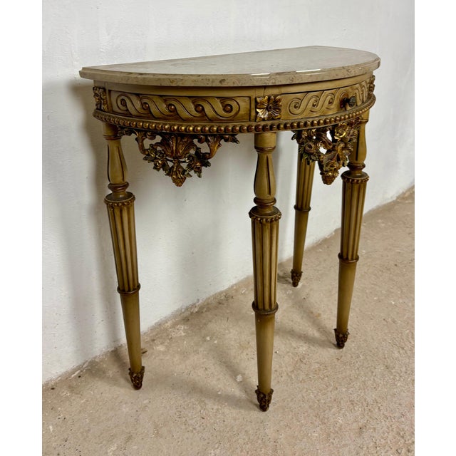 Italian Neoclassical Polychromed Console Table with Marble Top, Mid-20th Century For Sale - Image 4 of 16