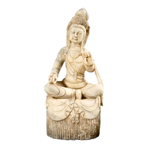 Chinese Carved Marble Sitting Guanyin