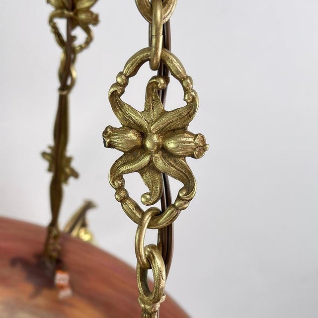 Art Deco Chandelier attributed to Muller Freres Luneville Pate De Verre Bronze, 1920s For Sale - Image 12 of 14