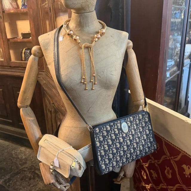 1980s 1980s Vintage Trotter Blue Canvas and Blue Leather Christian Dior Crossbody Bag For Sale - Image 5 of 17