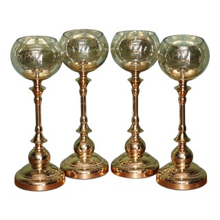 Brass Finish an Glass Candleholders, Set of 4 For Sale