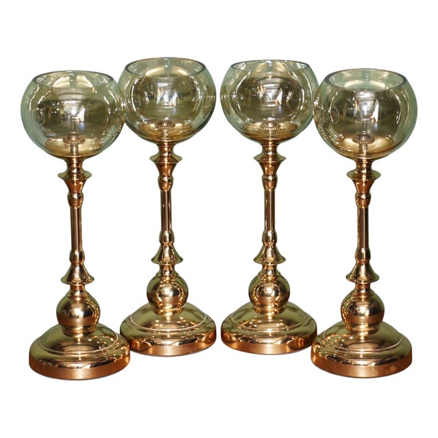 Brass Finish an Glass Candleholders, Set of 4 For Sale