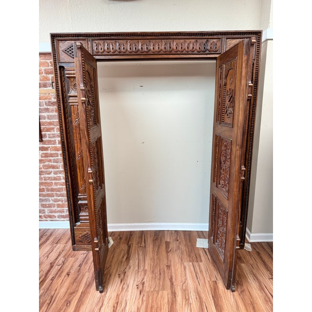 Late 20th Century Large Golden Brown Carved Wooden Doors For Sale In Washington DC - Image 6 of 9