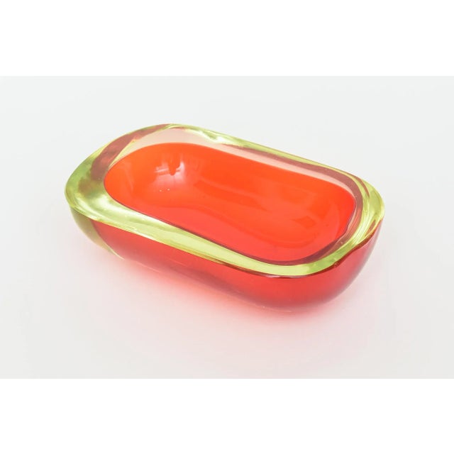 1960s Vintage Murano Flavio Poli Rare Red and Yellow Uranium Sommerso Glass Oblong Bowl For Sale - Image 5 of 12