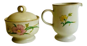 Vintage Mikasa Celadon Glaze "Winsome" Pattern Creamer & Sugar Set - a Pair
