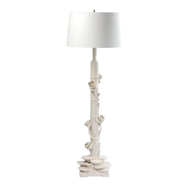 1960s Italian Ceramic Lotus Flower Faux Bamboo Floor Lamp For Sale