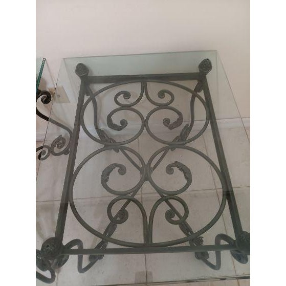 Vintage Wrought Iron French Black End Table Beveled Glass Top Ornate Rectangular For Sale In Naples, FL - Image 6 of 6