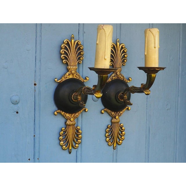Forest Green French Serpent Wall Sconces in Ornate Bronze and Gold, 1920s, Set of 2 For Sale - Image 8 of 18