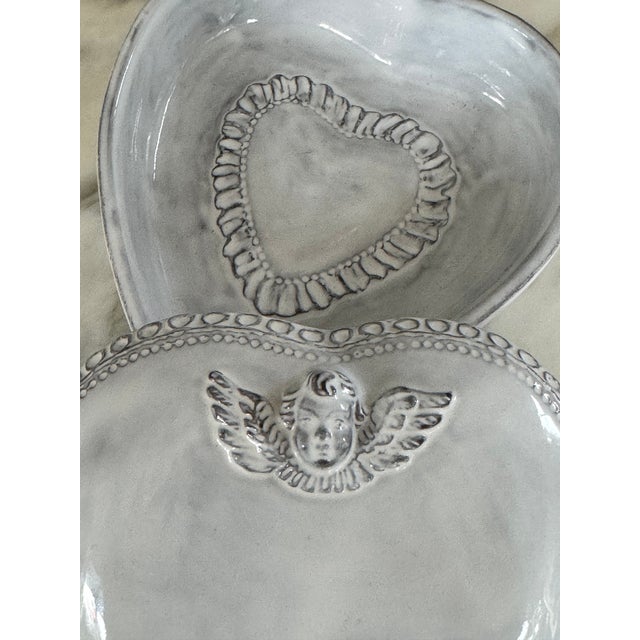 Early 21st Century Made in Italy Arte Italica Cherub Motif Heart Shaped Trinket Tray / Serving Dish For Sale - Image 5 of 9