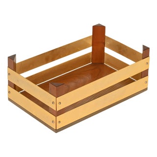 Large Walnut and Brass Bar Crate by T. Barbi, Italy, 1970s For Sale