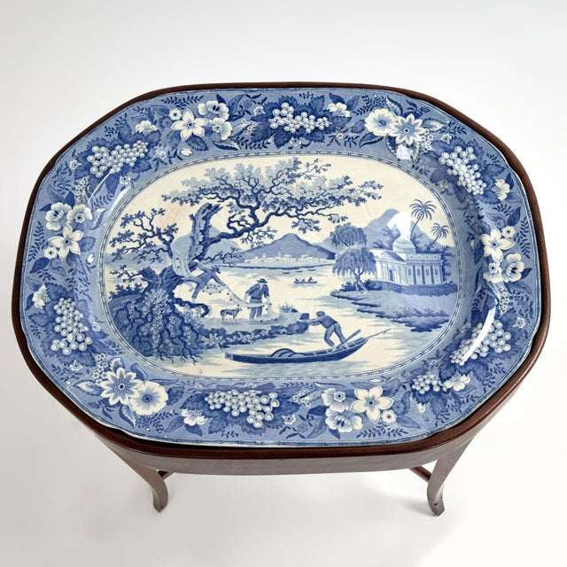 Antique English Blue and White Ironstone Platter on Stand For Sale In West Palm - Image 6 of 8