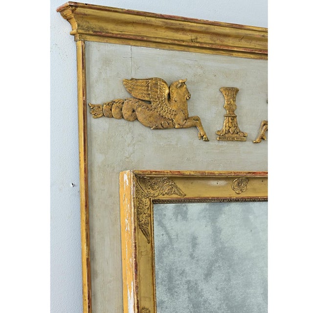 French 19th Century Empire Painted & Gilt Trumeau Mirror For Sale In Baton Rouge - Image 6 of 12