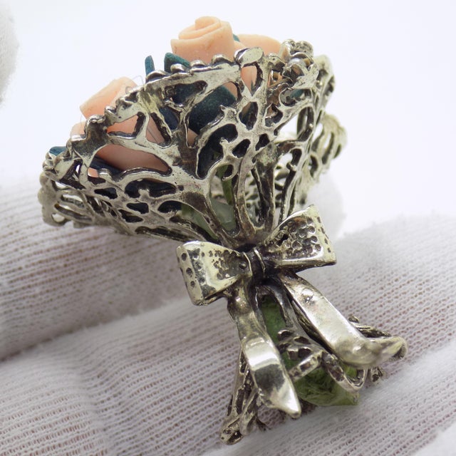 Vintage Italian Handmade Genuine Silver & Salt Dough Flower Bouquet Figurine For Sale - Image 9 of 12