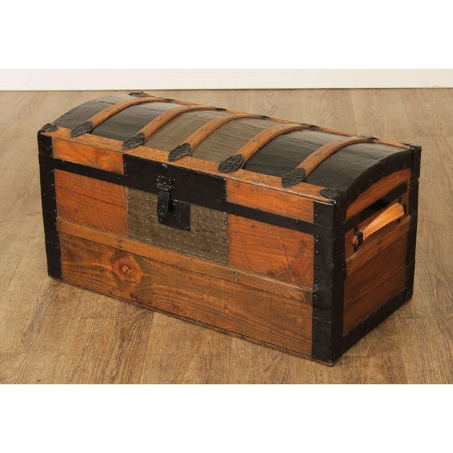 Brown Antique Restored Steamer Travel Trunk For Sale - Image 8 of 13