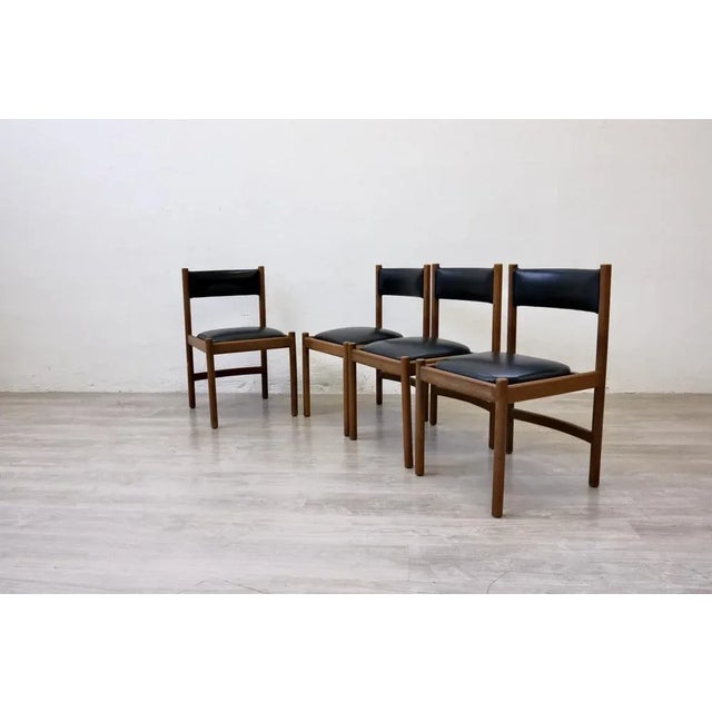 Wood Black Leather Chairs from Isa Bergamo, Italy, Set of 4 For Sale - Image 11 of 12