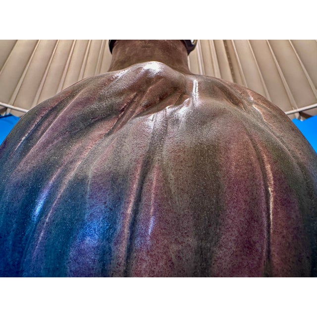 1970s Studio Ceramic Art Table Lamp with Pleated Fabric Lampshade, Germany, 1960s For Sale - Image 5 of 18