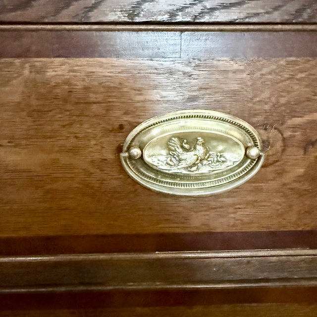Early 1800s English Georgian 2 over 3 chest of drawers. Beautiful solid quartered oak with mahogany inlays. Hand cut...
