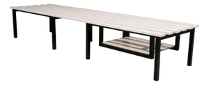 Vintage White Wooden Bench with Black Metal Frame, 1950s