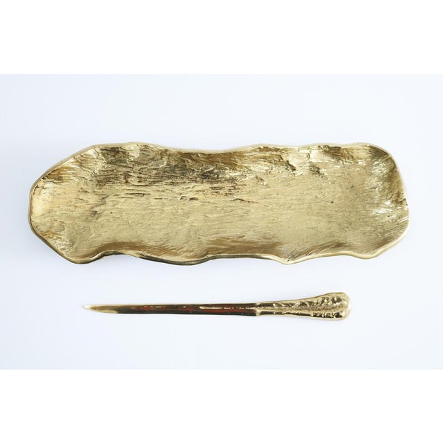 Mid-Century Modern Vintage Gold Bronze Pen Tray and Letter Opener, 1960s, Set of 2 For Sale - Image 3 of 7