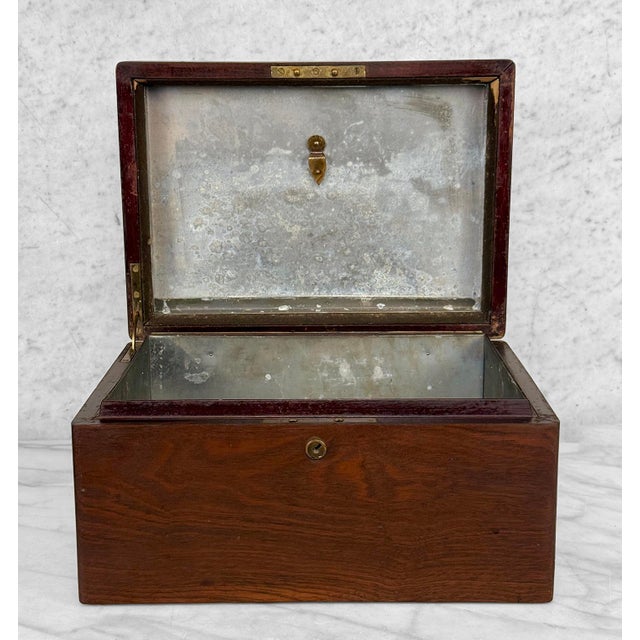 English Antique English Benson & Hedges Mahogany Metal Lined Cigar Tobacco Humidor Box For Sale - Image 3 of 15