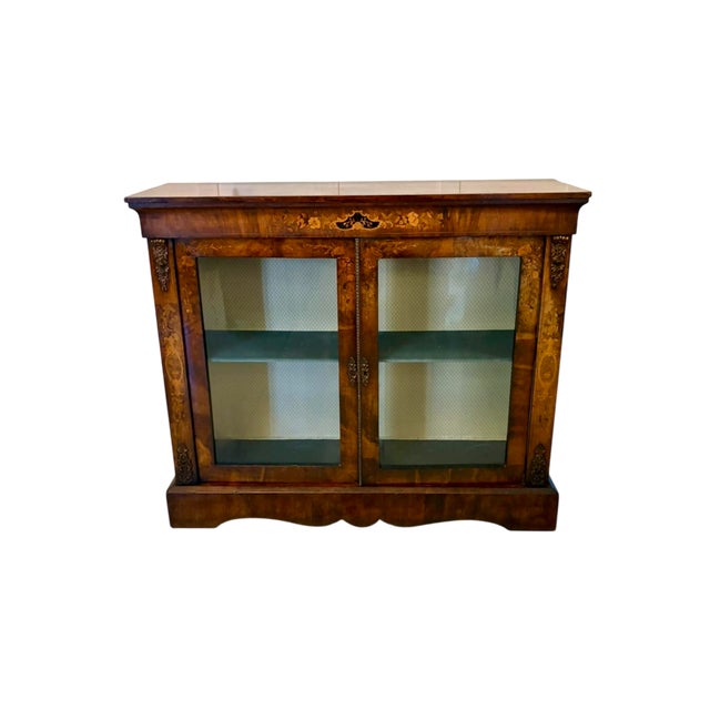 Antique Victorian Figured Burr Walnut & Marquetry Inlaid Display Cabinet, 1860s For Sale