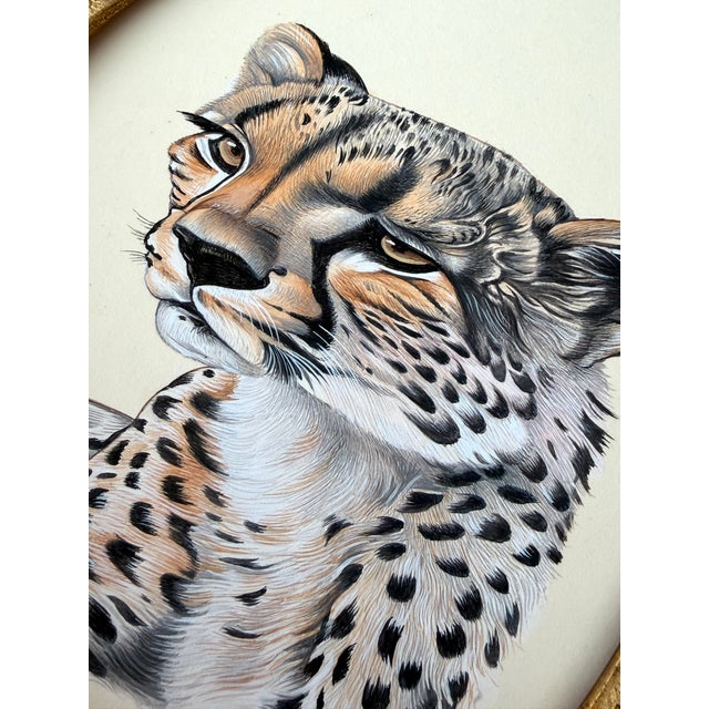 Original Hand-Painted Portrait Cheetah Painting in a Vintage Italian Oval Frame For Sale - Image 4 of 5
