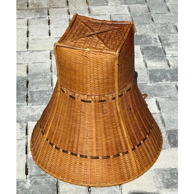 Tan Asian Hand Woven Bamboo, Wicker Decorative Basket For Sale - Image 8 of 12