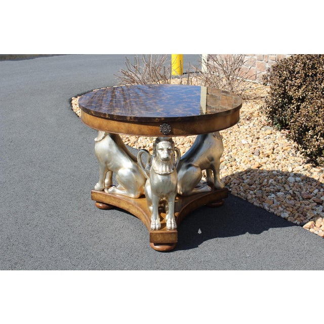 Maitland-Smith Silver Gilt Lion Table With a Faux Tortoiseshell Top For Sale - Image 10 of 18