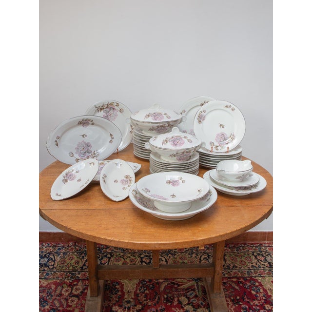 Gray French Art Deco Porcelain Dinnerware Set with Mauve Flowers, 1930s, Set of 42 For Sale - Image 8 of 8