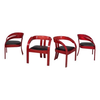 Italian Modern Elisa Chairs in Red Wood attributed to Giovanni Battista Bassi for Poltronova, 1970s, Set of 4 For Sale