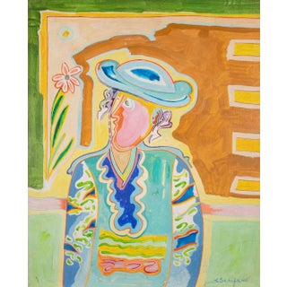 Luciano Schifano, Portrait with Hat, Oil Painting, 1988 For Sale