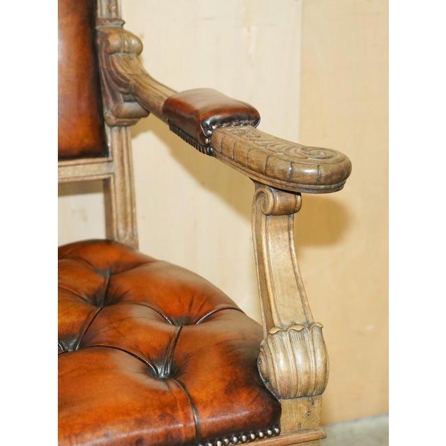 Brown Antique William IV Chesterfield Oak & Brown Leather Desk Chair, 1830s For Sale - Image 8 of 18