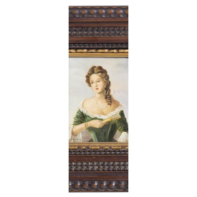 Metal Jose Almonte, Portrait of a Lady, Oil Painting on Copper For Sale - Image 7 of 8