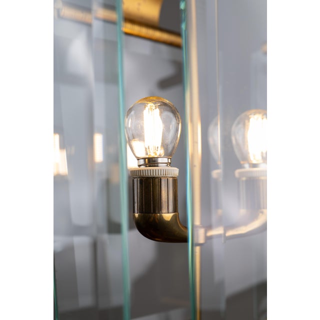 Metal Art Deco Italian Brass and Glass Lantern, 1950s For Sale - Image 7 of 11