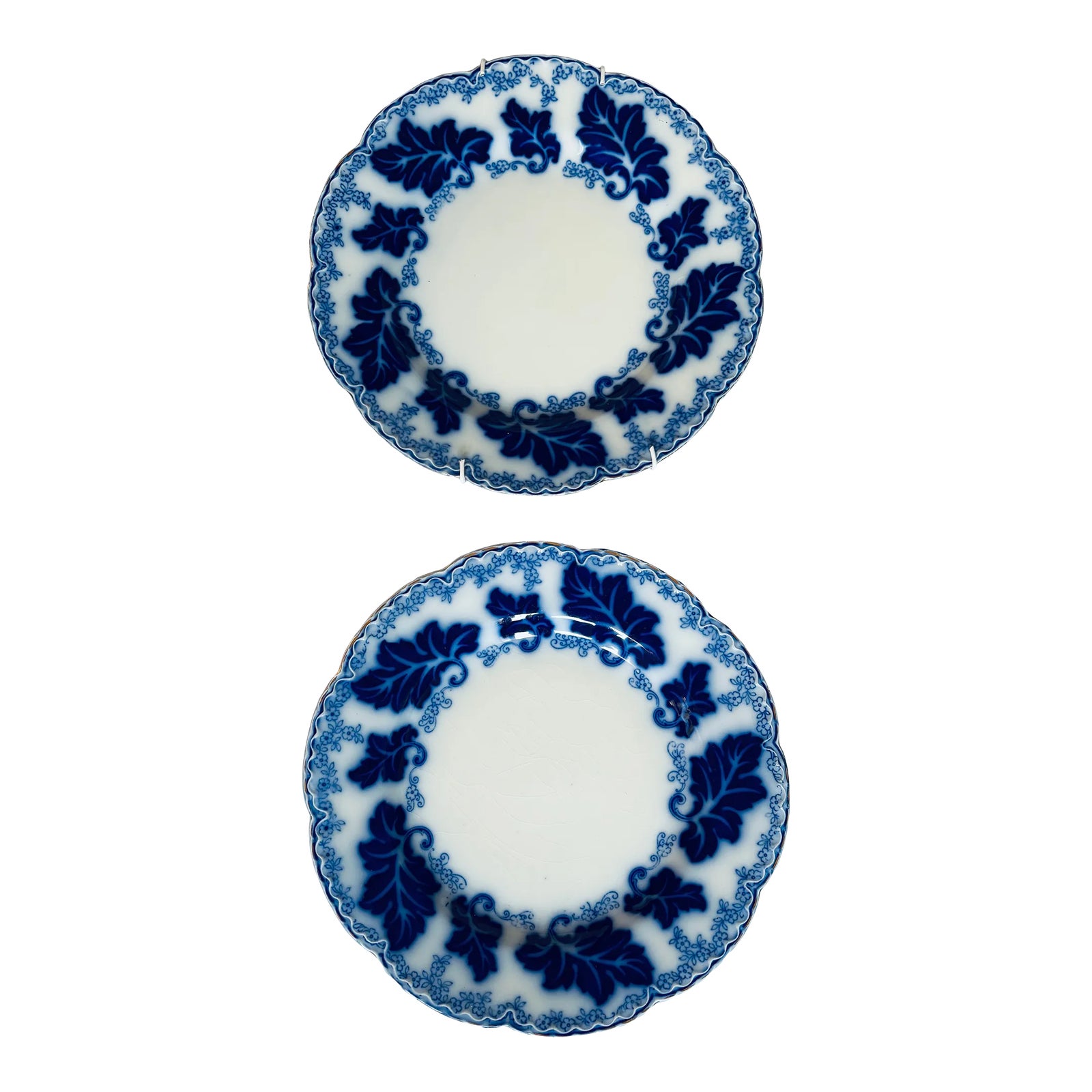Victorian Flow Blue Normandy Johnson Bros England Plates - a Pair