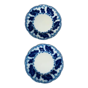 Victorian Flow Blue Normandy Johnson Bros England Plates - a Pair