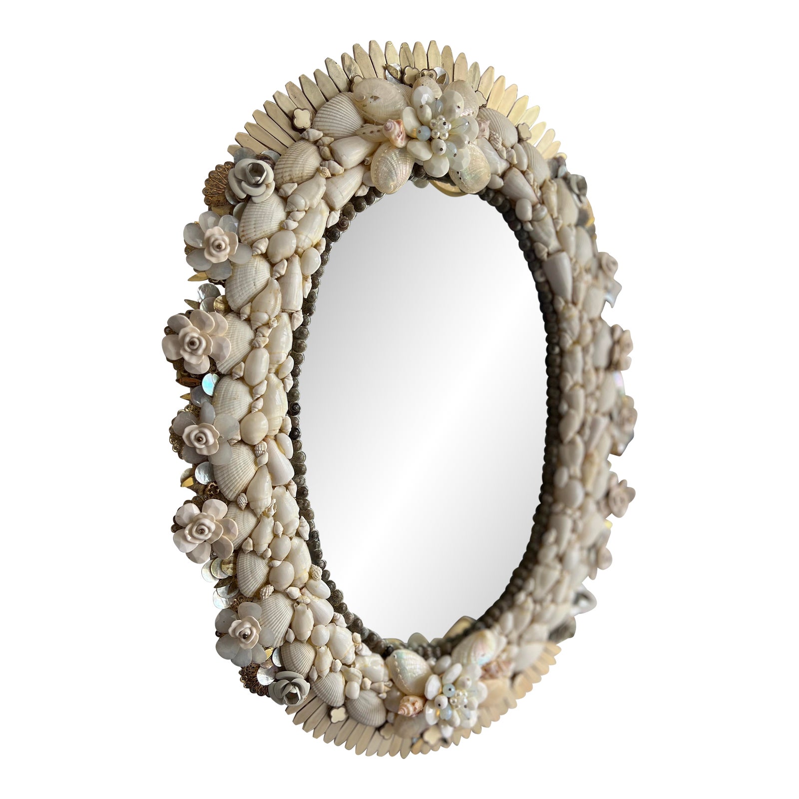 1970s Handmade Oval Shell & Lucite Mirror Art Deco Seashell Mirror ...
