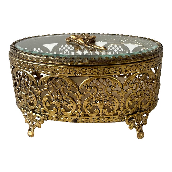 Vintage Brass and Glass Jewelry Box Chairish