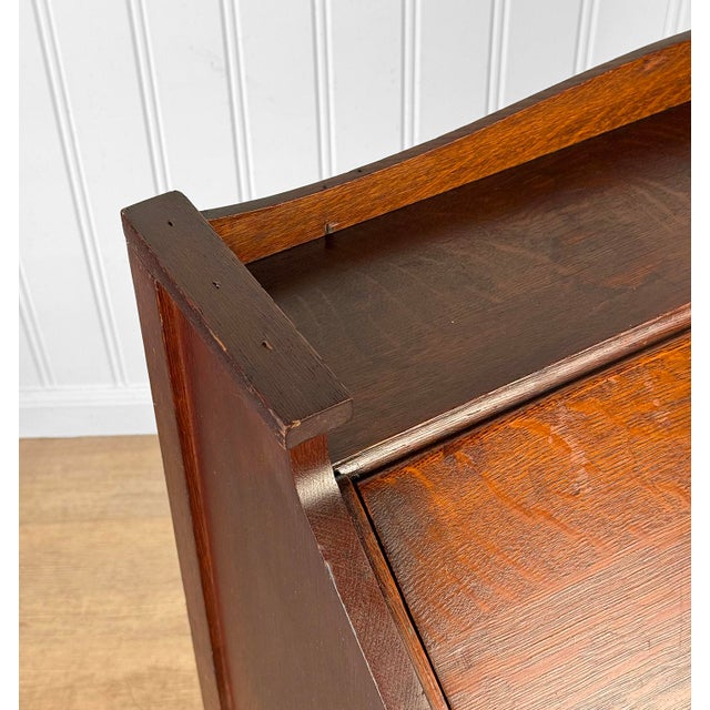 Antique Arts & Crafts Quartersawn Oak Drop Front Secretary Desk For Sale - Image 11 of 15