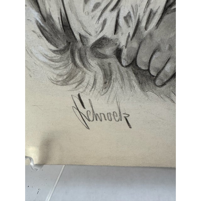 1940s 1940s Original Signed Graphite Illustration of Child Embracing Terrier Dog, 10.5 × 8.5 In. For Sale - Image 5 of 6
