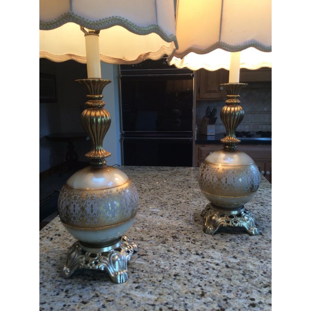 Hollywood Regency Hollywood Regency Spelt Table Lamps With Original Silk Shades - a Pair For Sale - Image 3 of 13