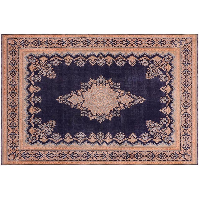 Shabby Chic Vintage 1990's Blue/Brown Wool Rug - 9'10'' X 12'8'' For Sale - Image 9 of 10