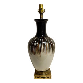 Mid-Century Asian Modern Ceramic Lamp on Brass Base For Sale