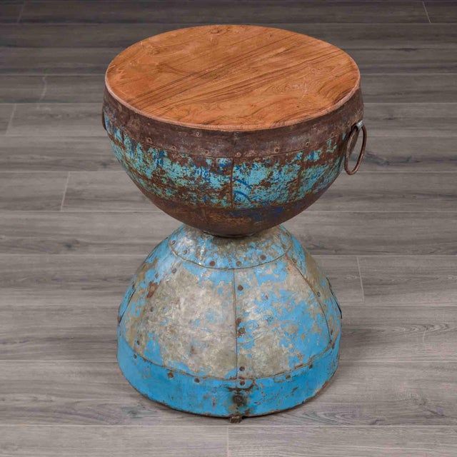 Mid 20th Century Hand-Forged Metal Hourglass Side Table With Wood Top For Sale - Image 5 of 11
