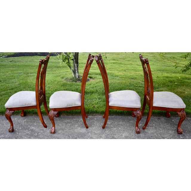 Wood Vtg. Set of Four Heavily Carved Chippendale Style Cherry Side Dining Chairs For Sale - Image 7 of 16