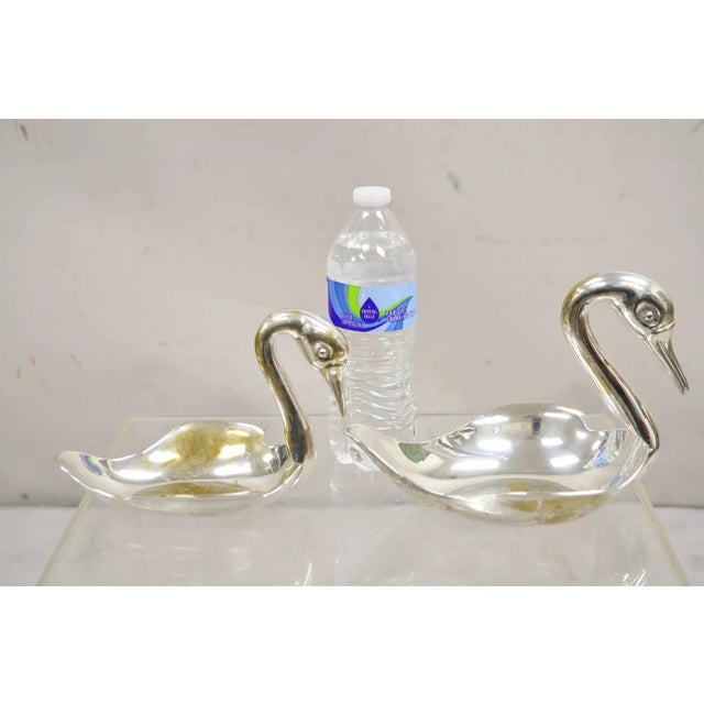 Late 20th Century Modern Figural Silver Plated Copper Swan Bird Candy Dish Trinket Bowl - a Pair For Sale - Image 10 of 10