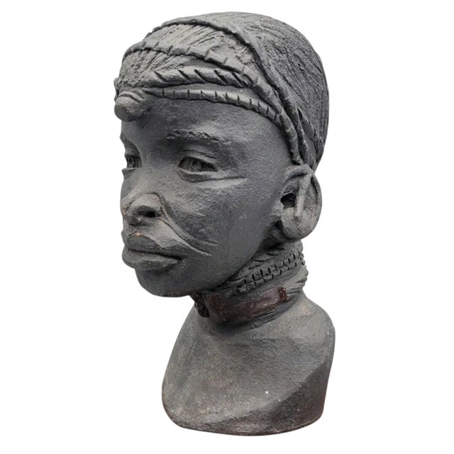 Late 20th Century Signed Flora Busia Sculpted Clay Bust of Maasai Woman For Sale - Image 9 of 10