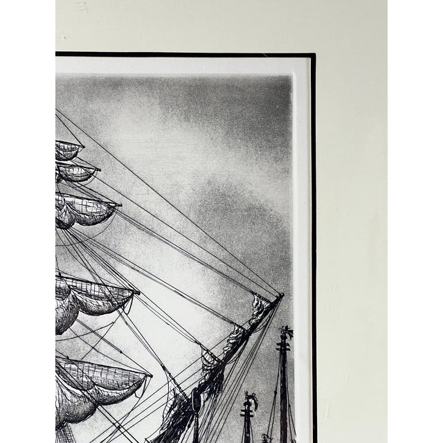 1970s 1970s Framed Etching "The Whaling Ship Charles W Morgan" by Alan Jay Gaines For Sale - Image 5 of 9