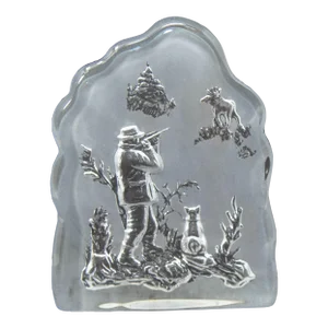 Vintage Nybro Sweden Hunter and Moose Large Crystal Art Glass Paperweight